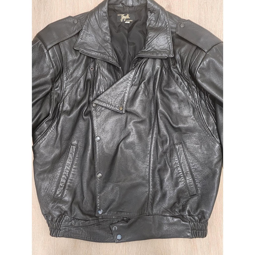 Vintage Gingette Black Soft Leather Jacket Size 50 Made In Israel - Picture 3 of 13